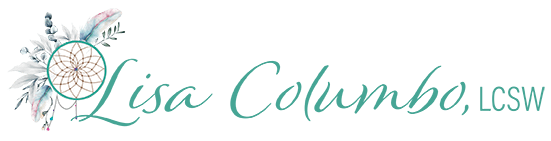 Lisa Columbo, LCSW Logo of her name and then a pretty dreamcatcher on the top left with feathers and greenery behind it